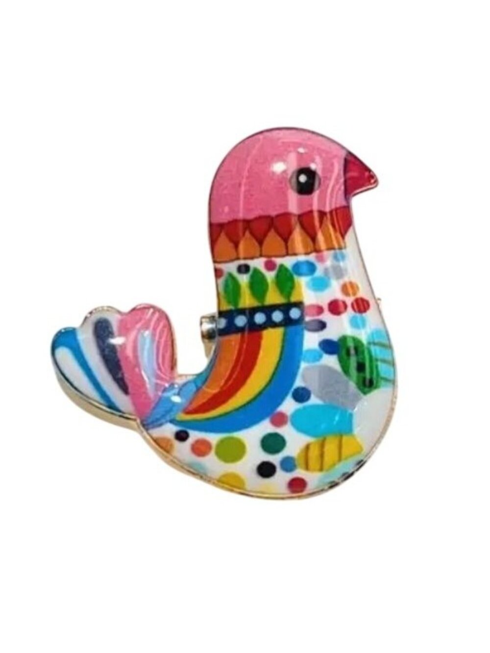 Little Bird Brooch Gold Tone Pink Colorful Festive Enamel